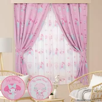 Sanrio Комплект My Melody My Sweet Piano, затемненный, 2 кружева, ширина 100 x 135 см, длина Sanrio SANRIO My Melody Washable Character & 4 предмета (2 шторы,