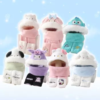 Sanrio Комплект шапка шарф перчатки булочка с корицей Kuromi Belboa 3-х предметная изоляция шерстяная шапка зимняя изоляция Hangyo-dong