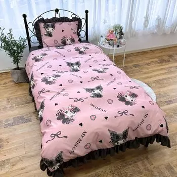 Sanrio Kuromi My Melody Midnight Mello Kuro Volume Ruffle 3 Piece Duvet Cover Set Наволочка Простыня Пододеяльник Single SB-677-S