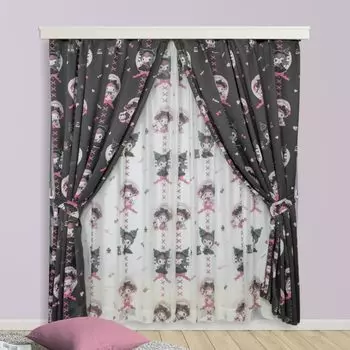 Sanrio My Melody Kuromi Set Blackout 2 Lace Character & 4-Piece (2 Curtains, Curtains), 100x200cm, Washable, SB-685-S/SB-686-S