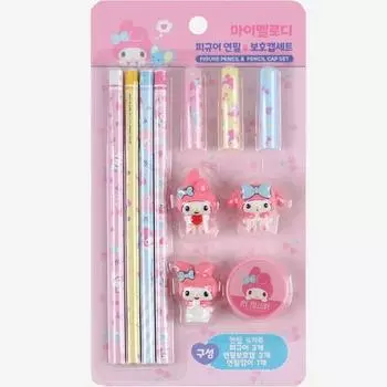 Sanrio Набор карандашей и защитных колпачков My Melody, розовый (Случайная доставка), 1 набор, популярный персонаж в Корее