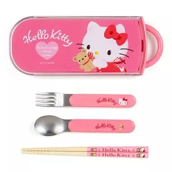 Sanrio Sanrio Набор из 3 предметов для сушилки включает в себя имя Сделано в Sliding Hello Kitty Hello Kitty Персонаж 878910 SANRIO Ложка, вилка, палочки для еды, дети,