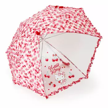 sanrio sanrio sanrio umbrella, long umbrella, elementary school students, girls, 55cm, red, hello kitty, hellokitty, cherry, 2 frame transparent win