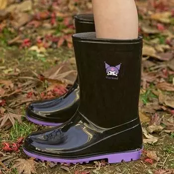 Sanrio Сапоги Kuromi Simple, нескользящие, резиновые сапоги, предметы первой необходимости для сезона дождей, для девочек, детей, учеников начальной школы, женские персонажи