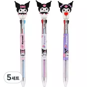Sanrio Шариковая ручка Kuromi с фигуркой, набор из 3 предметов, случайная доставка, 5 комплектов