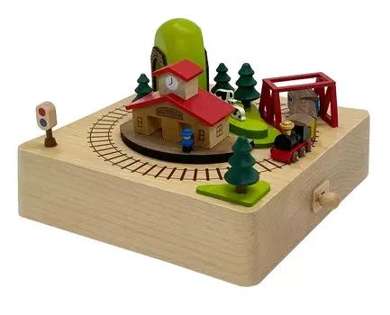 Sanrio Wooden Music Box Station and Train H 9108 Beige 577855