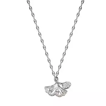 Sansheng Lucky Ginkgo Necklace Women S Small Fresh Leaf Pendant Light Luxury Flash Diamond Smart Double Apricot Leaf Collarbone Chain copper (white gold)