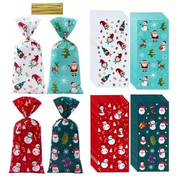 Santa Candy Flat Pockets Baked Treat Tie Bags Christmas Candy Bags Children s Party Supplies Christmas Party Supplies 50PCS