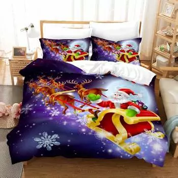 Santa Claus 3D Digital Printing Quilt Set Three-Piece Set GB-Single135cm200cm 2pcs
