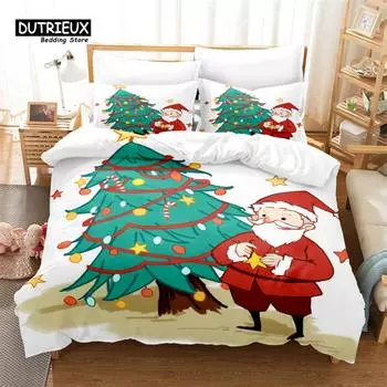 Santa Claus Bedding Set, 3Pcs Duvet Cover Set, Soft Comfortable Breathable Duvet Cover, For Bedroom Guest Room Decor EU single(135x200cm)