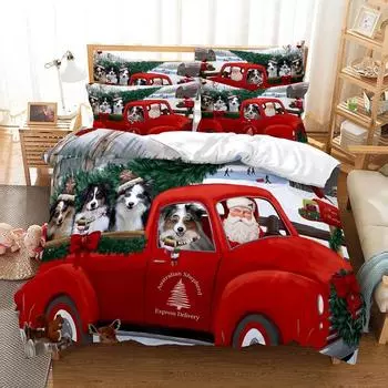 Santa Claus Bedding Set Duvet Cover Set Fashion Quilt Cover Boys Girls Bed Set Christmas Decorations Bedroom el Bedding Set EU single(135x200cm)