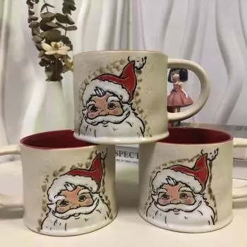 Santa Claus Cartoon Ceramic Mug Breakfast Ins Couple Coffee Cute Tea Cups Office Water Cup Gift Drinkware 301-400ml