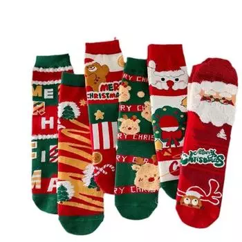 Santa Claus Cartoon Hosiery Gingerbread Man Mid-Tube Socks Comfortable Christmas Socks Women Style F