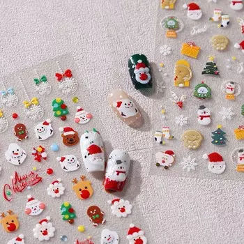 Santa Claus Christmas Nail Stickers Cartoon Xmas Nail Decorations Christmas Nail Decals Winter StyleE