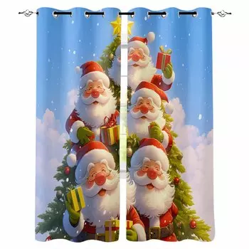 Санта-Клаус Рождественская елка Снежинки Плотные шторы для гостиной Спальня Оконные шторы Шторы W135 x H60cm
