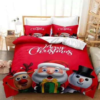 Santa Claus Duvet Cover Set with Pillowcases No Filling WashedBedding Set of 3 Pieces King Size Bedding Set Christmas Gift US Queen228x228cm