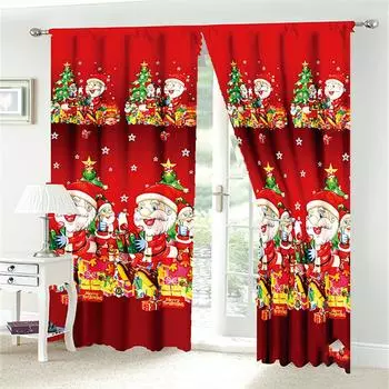 Santa Claus in Hat Christmas Curtains, Gifts, Home Decor, Living Room, Kitchen, Balcony, Window, Bedroom, Patio Decoration 100W160H(CM)40x63in&Hook