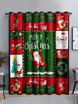 Santa Claus Lantern 3D Digital Printing Window Curtains, Bedroom, Living Room, Christmas Curtains, 2 Panels 100W160H(CM)40x63in&Hook