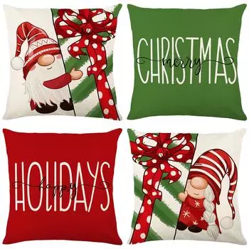 Santa Claus Linen Printed Pillow Cover Home Living Room Sofa Cushion Cover Bedroom Pillow Cover 45*45cm JYM227-1
