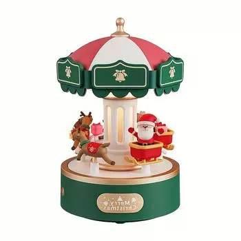 Santa Claus Music Box with Rotating Carousel LED Night Light, USB Powered Spinner,Valentine s Gift for Christmas Tree, Light Up Christmas Decorations