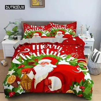 Santa Claus Print Duvet Cover for Adult Kids Microfiber Bedding Set Pillowcase Christmas Decor Quilt Cover 23pcs King Twin Size 70x133cm 2pcs