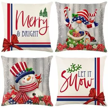 Santa Claus Print Pillow Cover Linen Letter Home Sofa Bedroom Cushion Cover 45*45cm JYM219-1