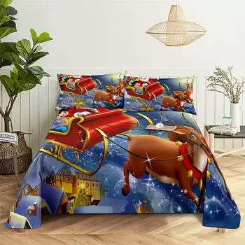 Santa Claus Queen Sheet Set Kid s Flat Sheet Boys and Girls Bed Sheets and Pillowcases Christmas Gifts Bed Sheet Set Bedding Set 110X230cm(2Pcs)