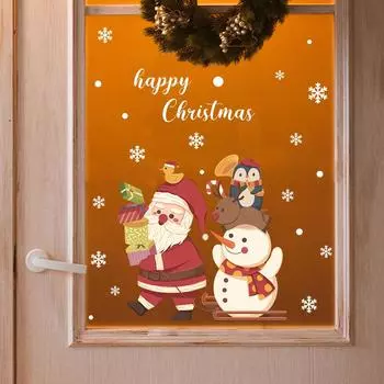Санта Клаус Снежинка Английский Слоган Домашняя Атмосфера Украшение Стеклянные Окна Наклейки на Окна 28*28CM/fun-f277