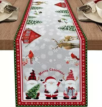Santa Claus Snowflake Pattern Christmas Linen Table Runner Winter Xmas Dresser Scarf Dining Table Decor Navidad Decorations 2025 150x33cm 59x13inch