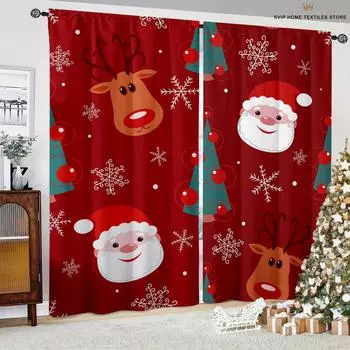 Santa Claus Snowman and Snowflake Red Print Curtains, Bedroom, Living Room, Kitchen, Holiday Party, Decorative, 2 Pcs W50X130H(CM)X2PCS&Grommet Top