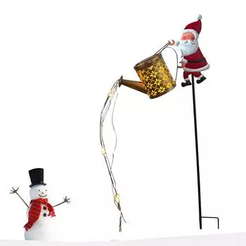 Santa Claus Solar Watering Can Waterproof Solar Outdoor Lights Landscape Light Outside Decorations for Yard Porch Patio Pathway теплый белый