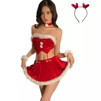 Косплей Санты Сексуальное Эротическое Белье Эротическое Нижнее Белье Очень Милый Рождественский Косплей Костюм Белье Экстремальное Искушение Открытое Плечо Пушистый Без Рукавов