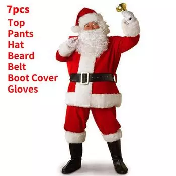 Santa Costume Claus Outfit Christmas Flannel Suit Mens Dress Cosplay Costume 2XL