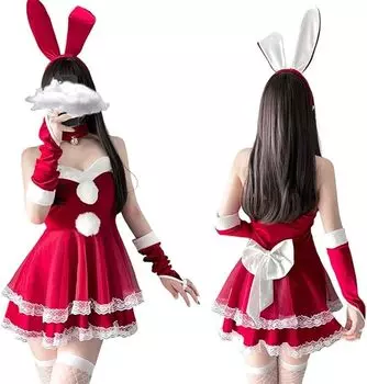 Santa Costume Large Size Bunny Santa Claus Christmas Cosplay Sexy Bunny Girl Free Size 5 Piece [DAYDREAM] Women s (Rabbit Set)