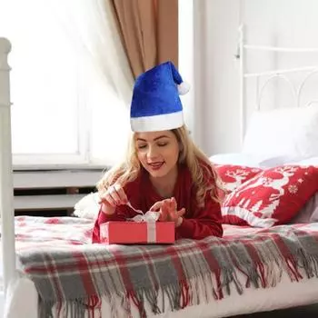 Santa Hat with White Plush Ball Christmas Holiday Hat Costume Soft Velvet жёлтый