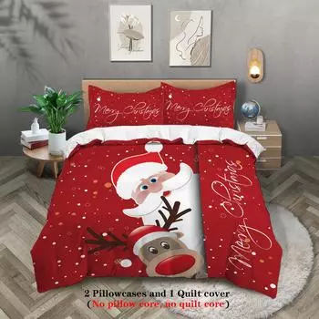 Санта-Клаус 3D цифровая печать полиэстер трехсекционный пододеяльник постельное белье одеяло простыня наволочка 135x200cm