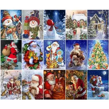 Санта-Клаус алмазная живопись Снеговик Алмазная мозаика Зимняя Алмазная вышивка 5D DIY вышивка крестиком украшение дома Рождественский подарок Full Round 20x30CM