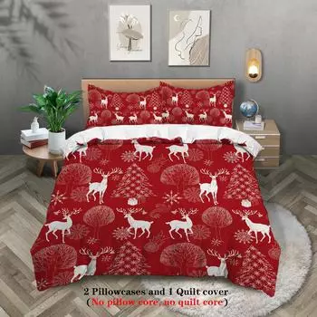 Санта-Клаус цифровая печать полиэстер три части пододеяльник постельное белье пододеяльник наволочка дистрибуция 135x200cm