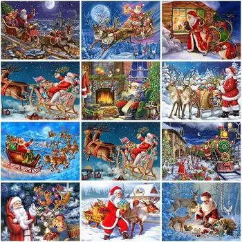 Санта-Клаус DIY 5D Алмазная картина Полный круглый дрель Мультфильм Алмазная вышивка Крестом Рождественский подарок Домашний декор Full Round 15x20CM