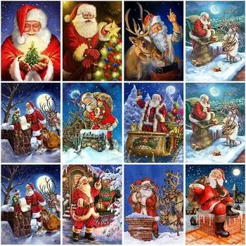 Санта-Клаус DIY 5D Алмазная картина Полный круглый смолы Алмазная вышивка Наборы крестиков Рождественский подарок Домашний декор 20X30CM красный