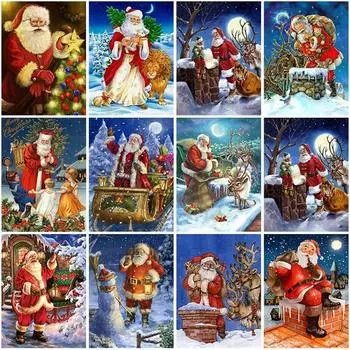 Санта-Клаус DIY 5D алмазная живопись полный круглый смолы мультфильм Алмазная вышивка наборы крестиков Рождественский подарок Настенный декор Full Round 20x30CM