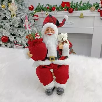Санта-Клаус фигурка сидячая поза рождественское украшение вечеринка декорация подарок пластик ткань материал серый