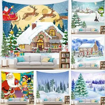 Санта-Клаус фон дома висит ткань Рождественский гобелен настенный 100x75cm