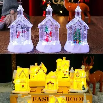 Санта-Клаус Хрустальный дом/церковный орнамент Светящаяся лампа-снежинка Рождественское украшение