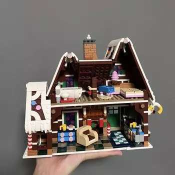 Санта-Клаус идет пряничный домик строительные блоки модель здания детская головоломка игрушка подарок NO BOX белый