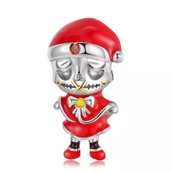 Санта-Клаус из бисера с черепом, семейная мода, микс и сочетание, темный стиль, браслет из стерлингового серебра 925 пробы, аксессуары для клеевого браслета