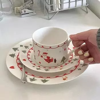 Санта-Клаус керамическая кофейная чашка и блюдце костюм расписанная вручную рождественская тарелка домашний завтрак молоко сок чашка фруктовый десерт тарелка
