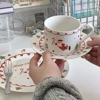 Санта-Клаус керамическая кофейная чашка и блюдце костюм расписанная вручную рождественская тарелка домашний завтрак молоко сок чашка фруктовый десерт тарелка