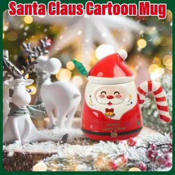 Санта-Клаус керамическая кружка мультяшная чашка для воды с крышкой ложка симпатичные кружки для молока кофе парный сувенир посуда для питья рождественские праздничные подарки 400ML красный