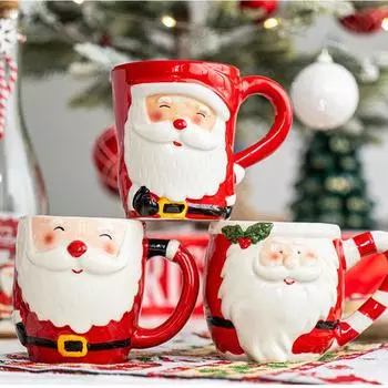 Санта-Клаус Кружка Мультяшная керамическая кофейная чашка Украсьте дом Завтрак Напитки Овсянка Молоко Кружка Изящная керамическая кофейная чашка Праздничные подарки 201-300ml